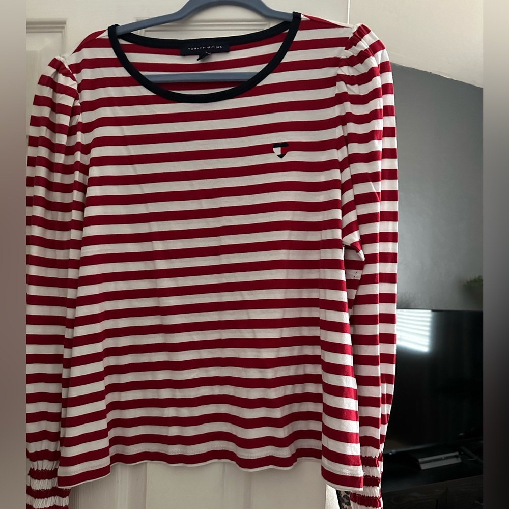 Tommy Hilfiger Red & White Striped Crew Neck Tee